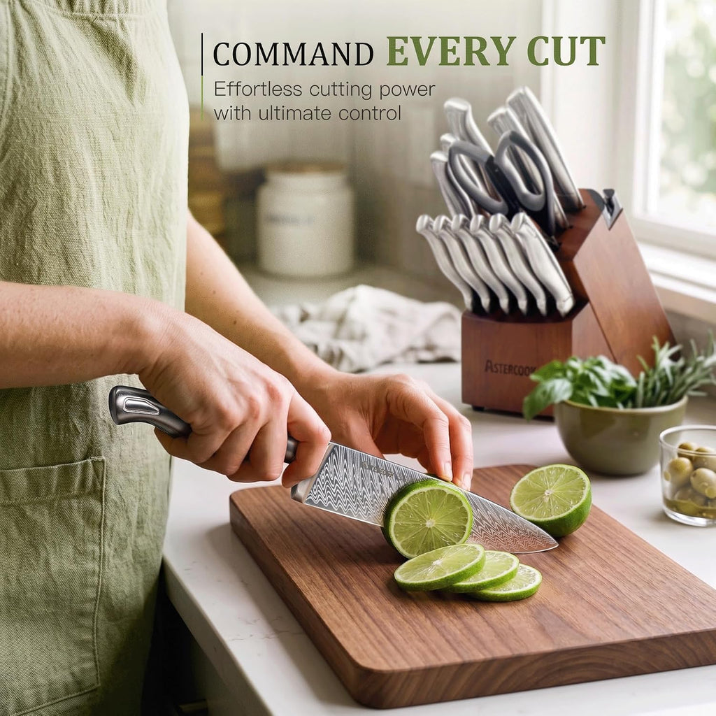 Astercook Juego de cuchillos de cocina de 15 piezas con afilador, alemán
