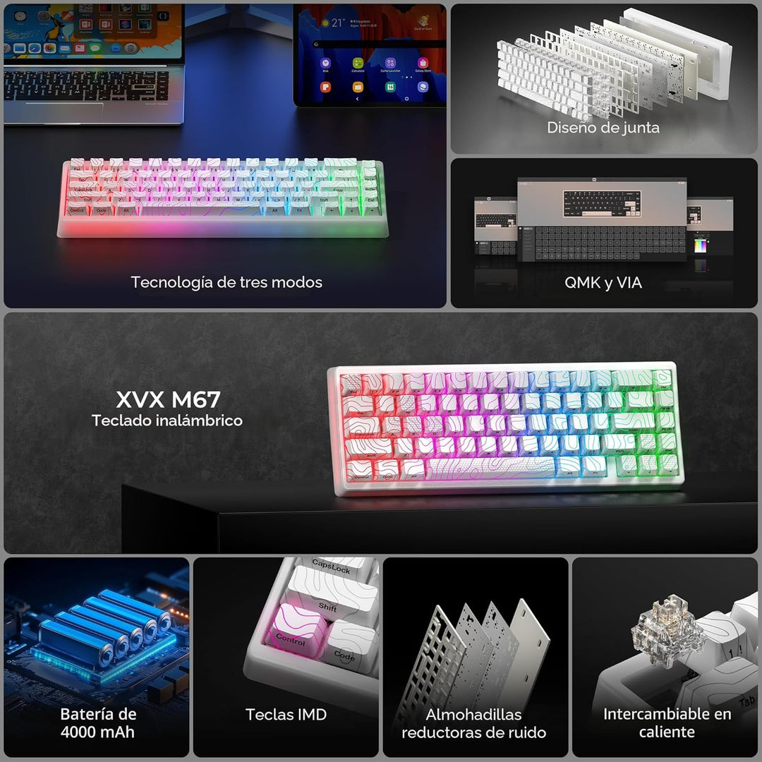 HITIME x XVX M67 Teclado inalámbrico 60% por ciento, teclado topogr...