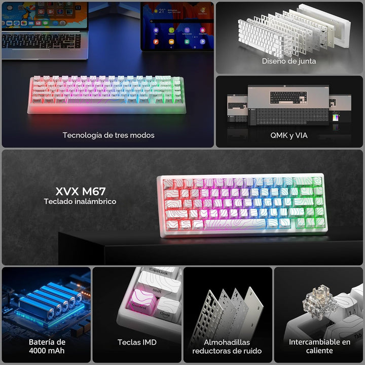 HITIME x XVX M67 Teclado inalámbrico 60% por ciento, teclado topogr...