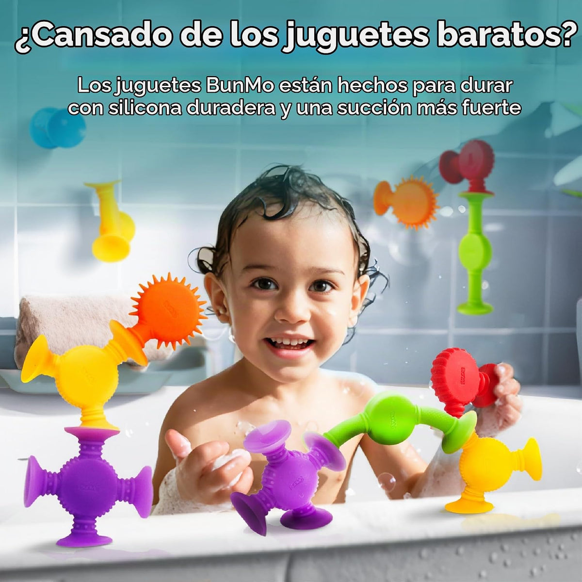 BUNMO Juguetes de baño sin agujeros, paquete de 24 - Juguetes de succión