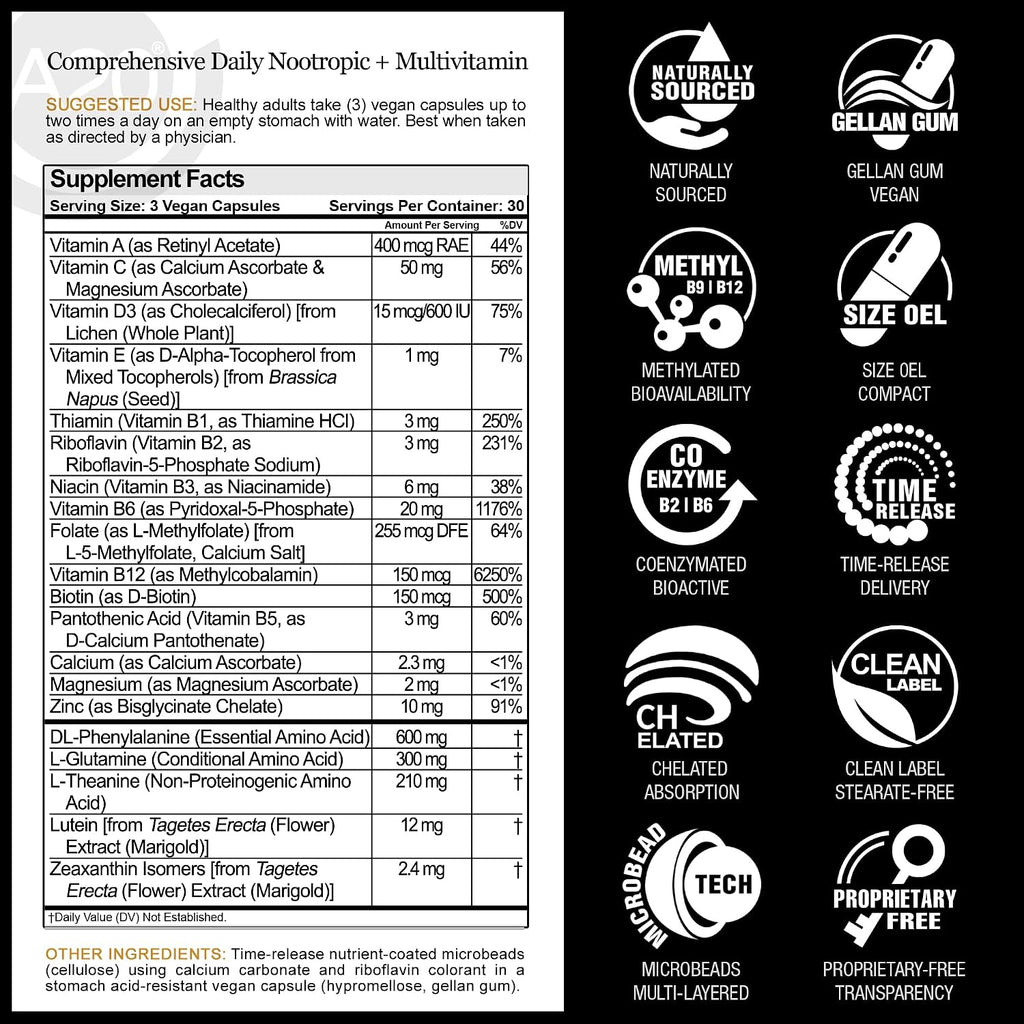 HCF A20 - Suplementos de microperlas para la salud cerebral para adultos, 90 unidades