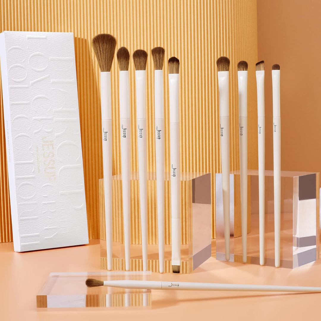 Jessup Juego de 10 brochas de maquillaje de ojos de precisión sinté...