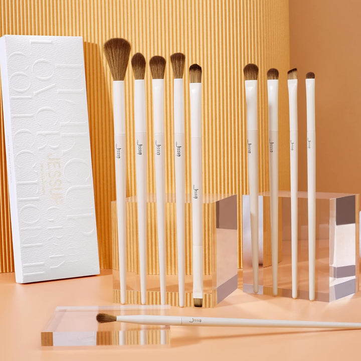 Jessup Juego de 10 brochas de maquillaje de ojos de precisión sinté...