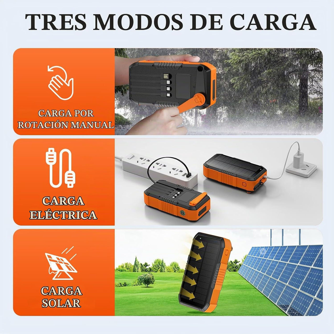kigoker Hand CrankPower Bank 66800mAh y 4 cables 22.5W carga rápida...