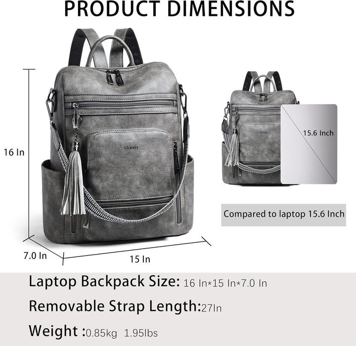 Shrrie Mochila de cuero vegano para computadora portátil para mujer...