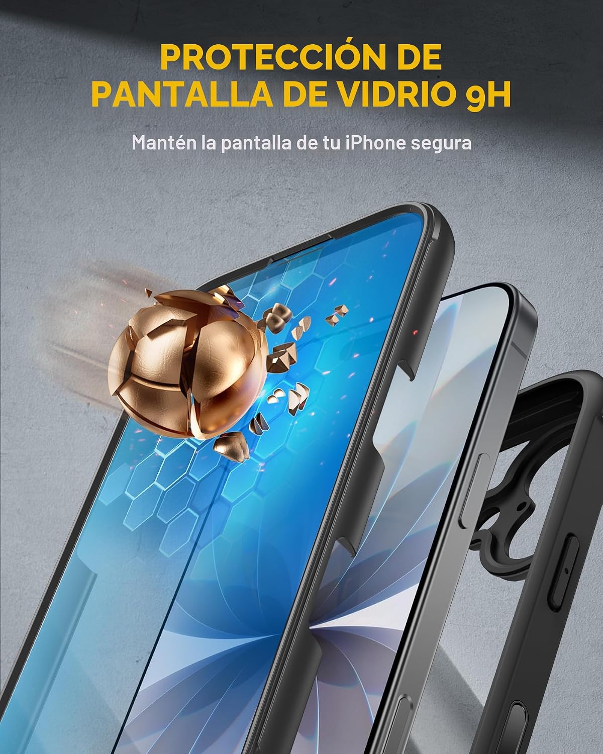 Miracase Funda para iPhone 17 de 6.3'', Protección Militar contra Caídas de Cuerpo Completo Bumper para Teléfono Exterior con Pantalla de Vidrio Integrada y Control de Cámara, Fácil Instalación, Sin