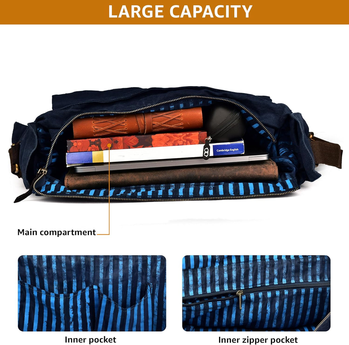 Bolsa bandolera de hombro de lona LEATHER VILLAGE para hombres y mujeres – Elegante bandolera estilo mochila para oficina, viajes y uso diario