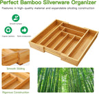 Pipishell Organizador de cajones extensible de bambú para soporte de utensilios, bandeja de cubiertos ajustable, organizador de separadores de cajones de madera para cubiertos, cubiertos, cuchillos en cocina, dormitorio, sala de estar