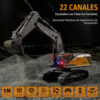 Camión excavadora de control remoto de 20.4 pulgadas, 22 canales, escala 1/14, pala de metal, brazos independientes, máquina de excavación a control remoto, vehículos de construcción de aleación de metal, juguete para principiantes de 14 años