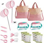 ROBOTIME Kit de atrapador de insectos para 2 personas para niños, juego completo de explorador rosa para exteriores con herramientas dobles para hermanos y amigos (mayores de 3 años)