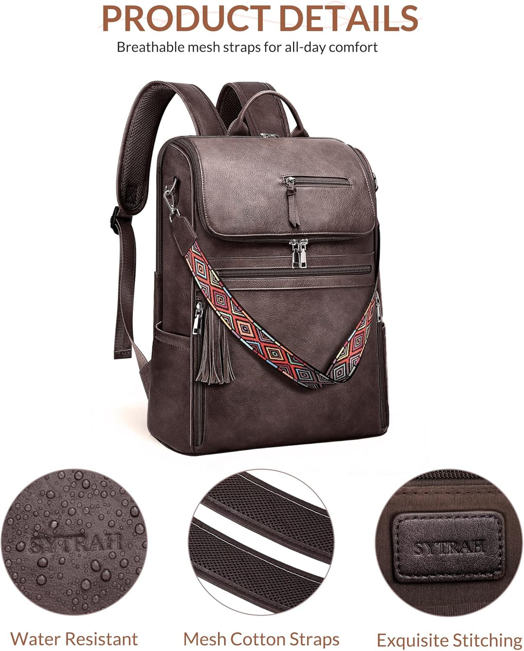 SYTRAH - Mochila de cuero para laptop para mujer, bolso de diseñado...
