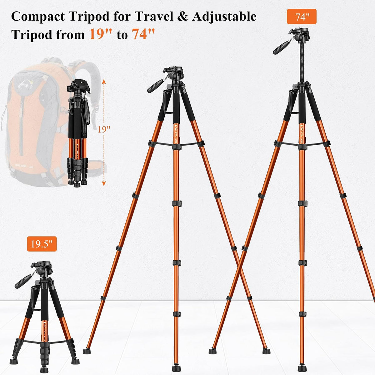 VICTIV - Trípode de 74 pulgadas para cámara y teléfono celular, trípode profesional de aluminio resistente con bolsa de transporte, compatible con cámara DSLR, SLR, iPhone, Canon, Nikon