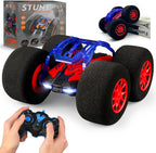 pinkking Coche de control remoto con neumáticos de esponja de gran tamaño, auto RC para interiores y exteriores, 2.4 GHz, vehículo eléctrico de acrobacias, juguete de doble cara giratoria de 360°, auto de conducción para niños y niñas, regalo