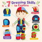 June Garden Dressy Friends Lucas de 15.5 pulgadas, muñeca de peluche educativa para niños y niños pequeños de 2 años en adelante, juguete suave con hebilla Montessori