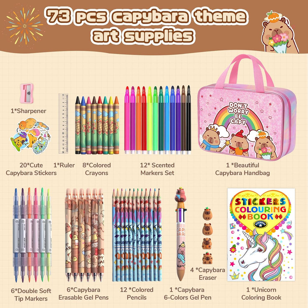 DreamyCandy - Kit de dibujo Capybara de 73 piezas para niños de 4 a 8 años