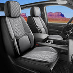 Funda de asiento de automóvil ajuste personalizado para Dodge Ram 1500 2500 3500 2002-2026, juego de fundas de asiento de piel sintética compatible con cojines de cabina regular Crew Quad (negro y gris, asiento delantero)