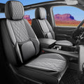 Funda de asiento de automóvil ajuste personalizado para Dodge Ram 1500 2500 3500 2002-2026, juego de fundas de asiento de piel sintética compatible con cojines de cabina regular Crew Quad (negro y gris, juego completo, trasero curvado)