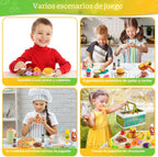 78 piezas de alimentos de juguete para cocina de niños, alimentos de juguete para cortar con canasta de almacenamiento, accesorios de cocina de juguete, juguetes de comida con verduras, frutas, comida