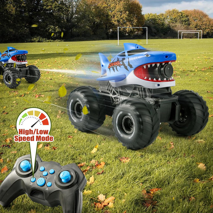 BOBXIN Camión monstruo de tiburón con control remoto anfibio, 4WD t...