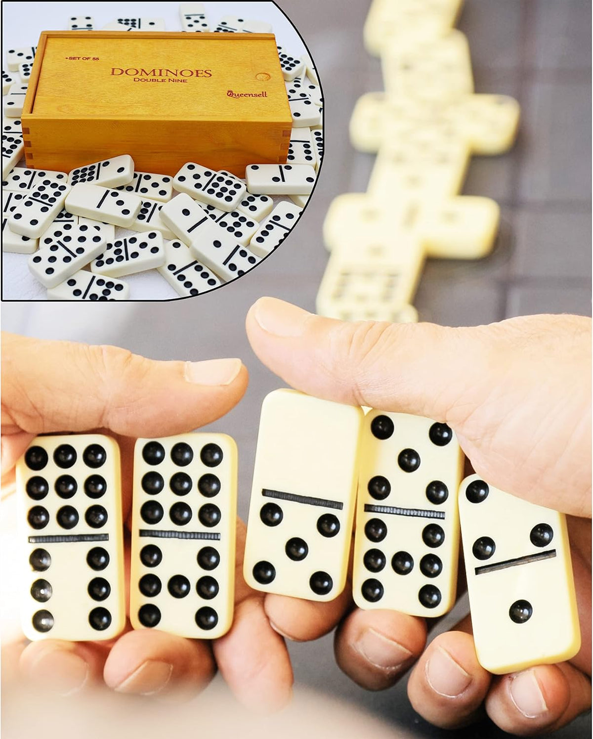 Juego de dominó doble 9 – Juego de dominó para adultos y niños a partir de 8 años – Juego de dominó doble nueve, juegos de mesa clásicos – Juego de dominó para noches de juego familiares – Juego de