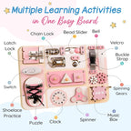 Montessori - Tabla de actividades sensoriales para bebés y niños pequeños de 1 a 3 años, tabla de actividades sensoriales de madera con 13 actividades, cerraduras y pestillos de metal real, juguete educativo para habilidades motoras finas para niños de 1,