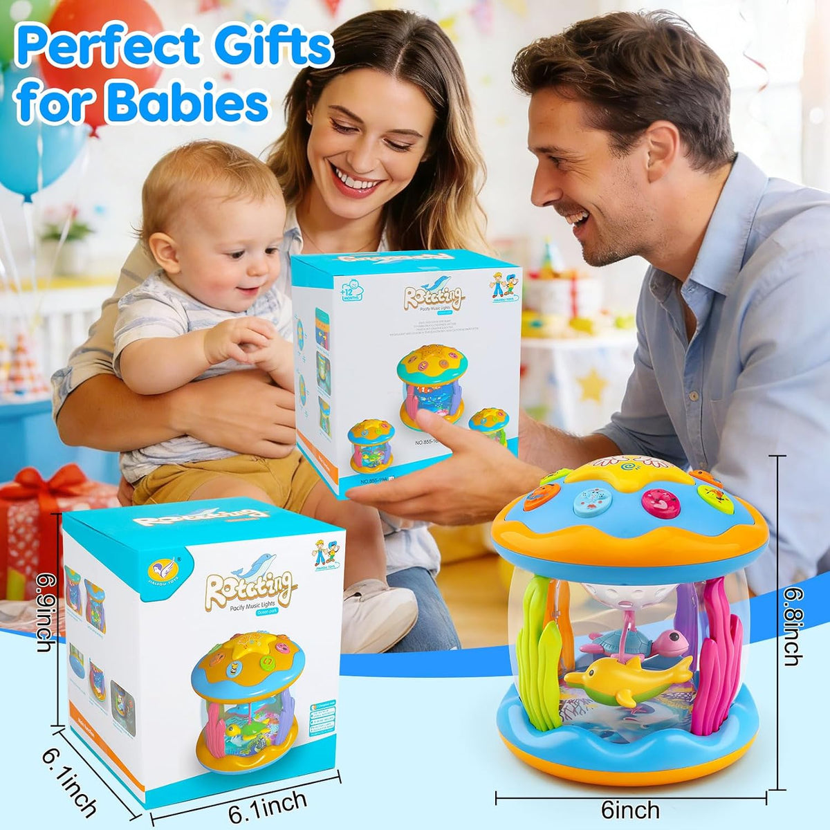 Juguetes para bebés y niños, proyector musical giratorio con luz boca abajo, juguetes para bebés, acuarios, juguetes para gatear, recién nacidos, niños y niñas, regalos de cumpleaños