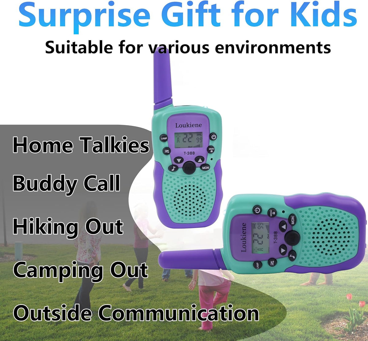 LOUKIENE Walkie Talkies para niños de 22 canales de radio de 2 vías...