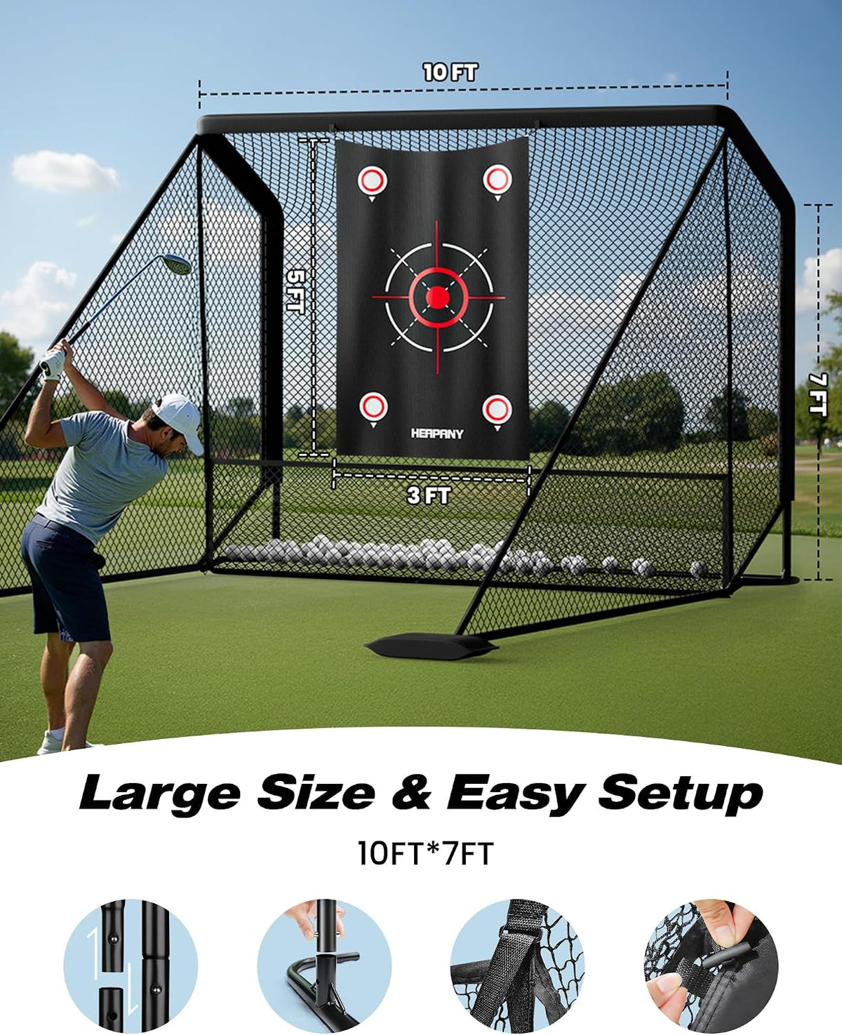 Red de práctica de golf, redes de golf resistentes de 10 x 7 pies para entrenamiento al aire libre/interior