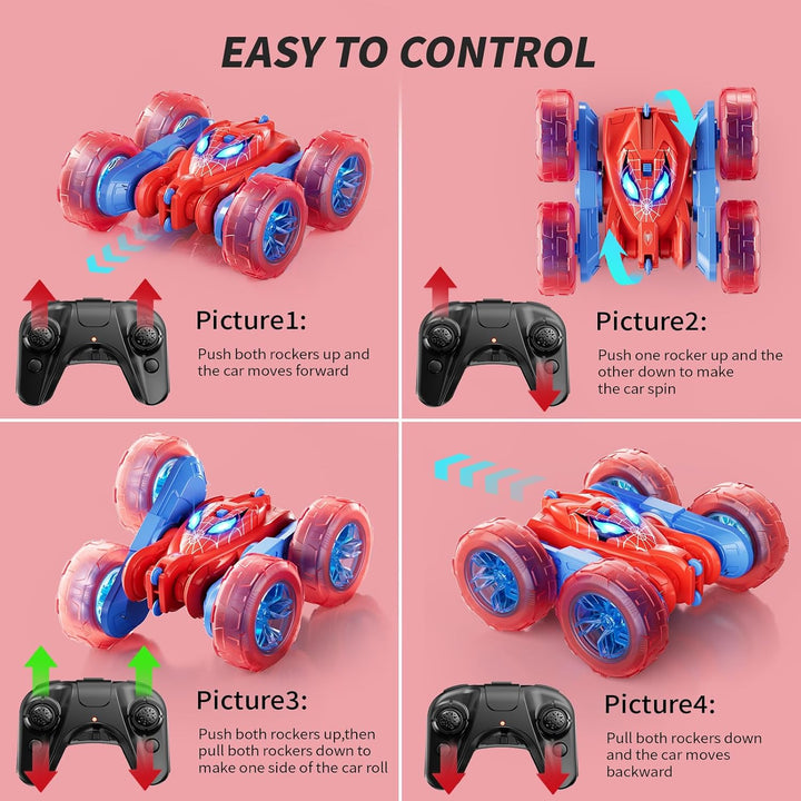 Coche de control remoto de araña, RC de acrobacias de 360° para niñ...