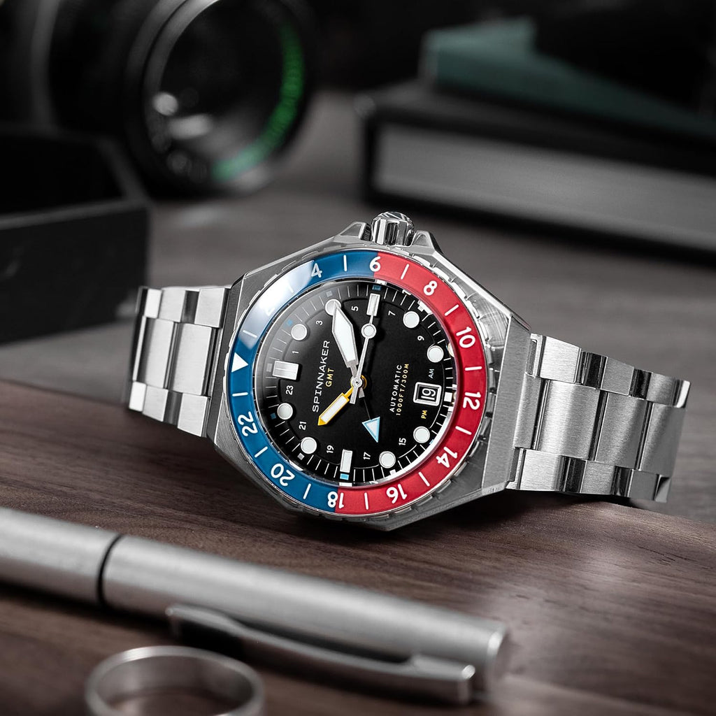 Reloj Spinnaker Dumas para hombre, automático GMT de buceo – Movimiento Seiko NH34, caja de acero inoxidable de 44mm, resistente al agua 300m, pulsera de acero inoxidable, SP-5119