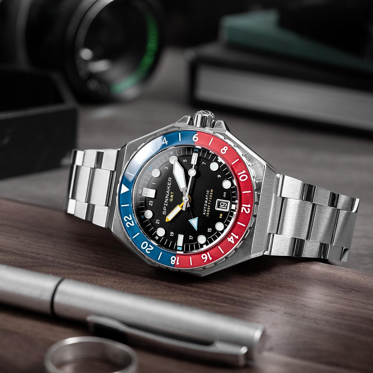 Reloj Spinnaker Dumas para hombre, automático GMT de buceo – Movimiento Seiko NH34, caja de acero inoxidable de 44mm, resistente al agua 300m, pulsera de acero inoxidable, SP-5119
