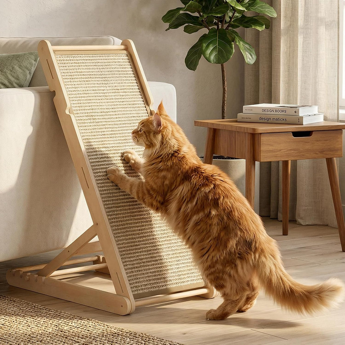 XiaZ Rascador de sisal para gatos, tabla de rascar de madera de 31 pulgadas con 5 alturas ajustables, alfombrilla de sisal reemplazable y almohadilla angular para arañazos para gatos de interior