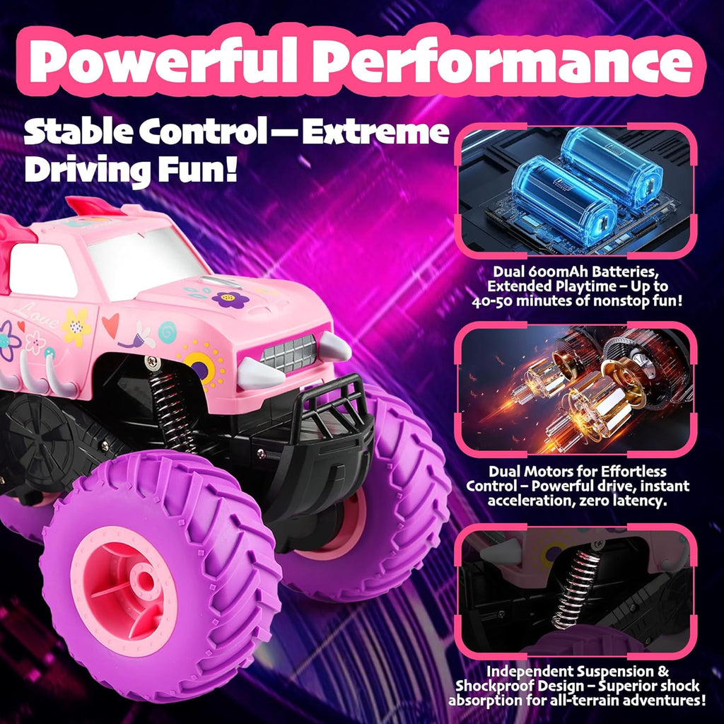 Threeking 1:16 Camión monstruo RC rosa impermeable Juguetes