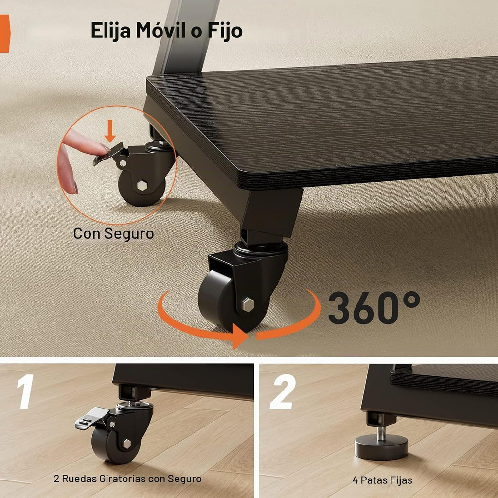 Perlegear - Soporte de TV rodante con soporte de barra de sonido para