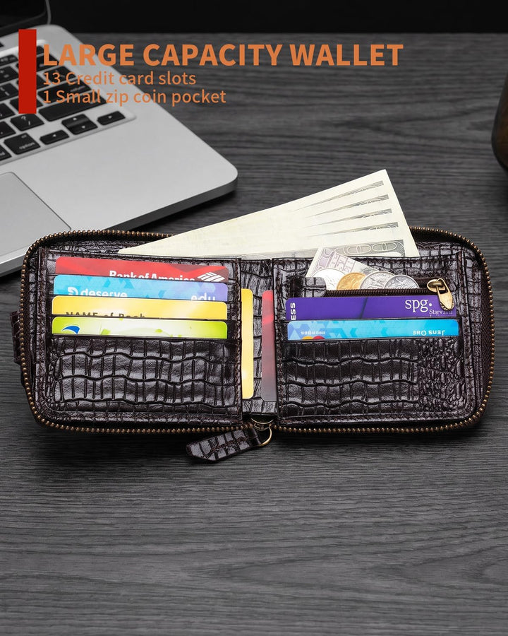 Cartera de cuero genuino con patrón de cocodrilo Steel Lion para ho...