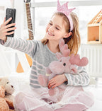 DolliBu Peluche de alce rosa bebé, juguete de peluche de animales salvajes