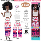 dollbie Juego de 6 muñecas de moda afroamericana con trajes para mezclar y combinar, muñecas negras posables de 11.5 pulgadas y 5 accesorios cada uno (corona, collar, pañuelo y más) + estuche de