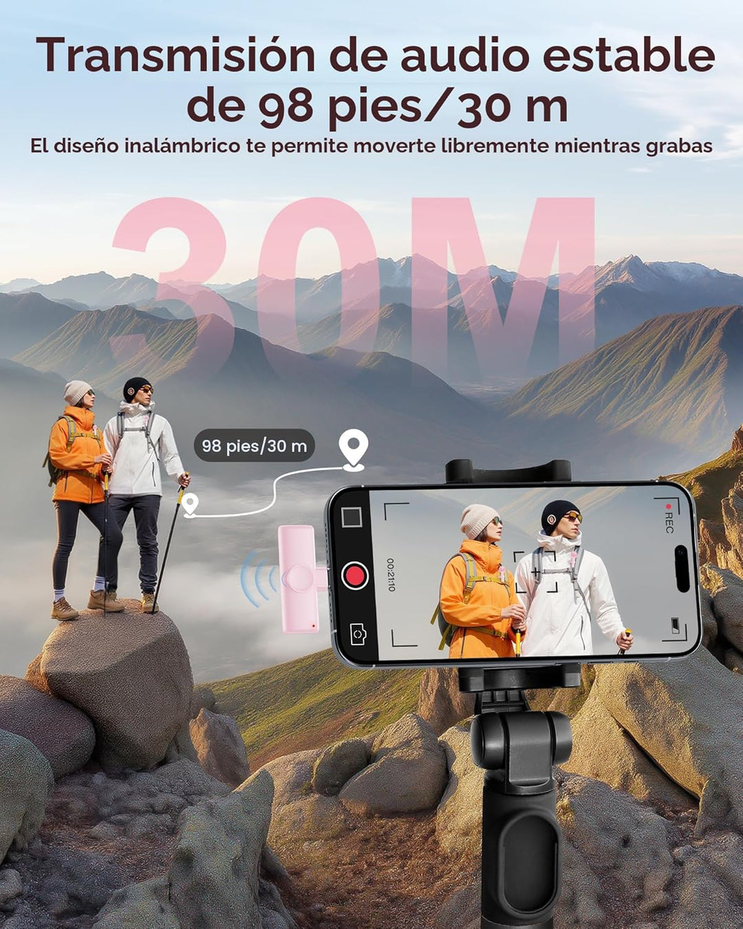Micrófono inalámbrico para iPhone, iPad y teléfono Android, paquete...