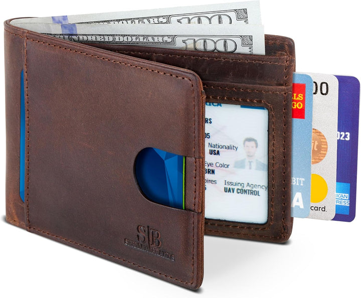 SERMAN BRANDS Billeteras de Cuero Genuino con Bloqueo RFID, Delgada...