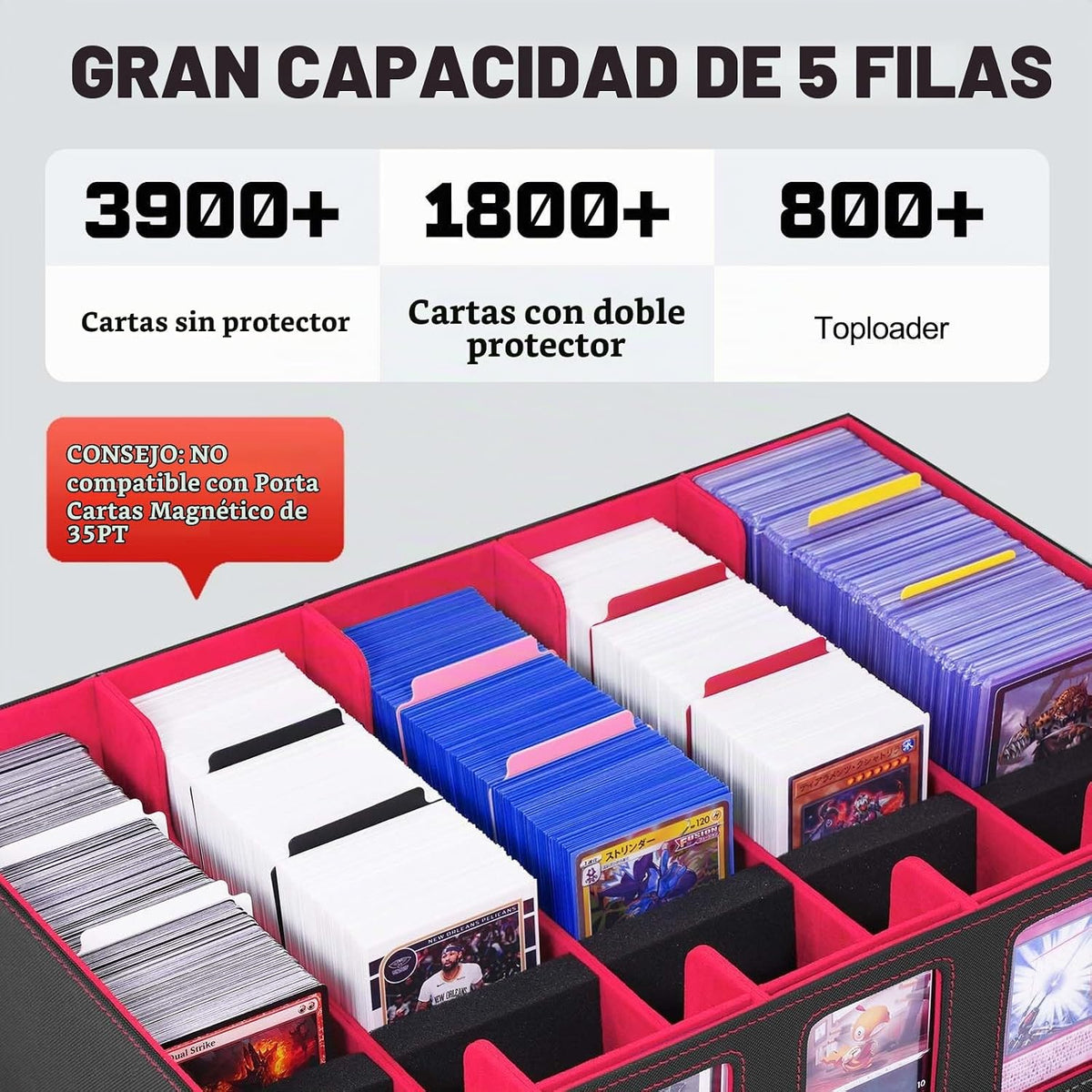 ZLCA Tarjetero/caja de almacenamiento para cartas de 5 filas con asa, caja de almacenamiento MTG