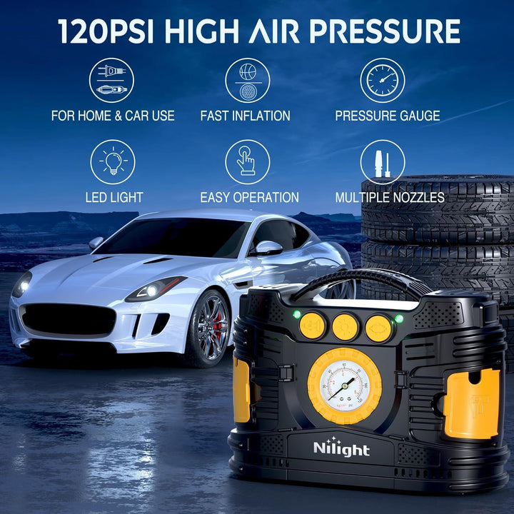 Nilight Inflador de neumáticos, compresor de aire portátil, doble p...