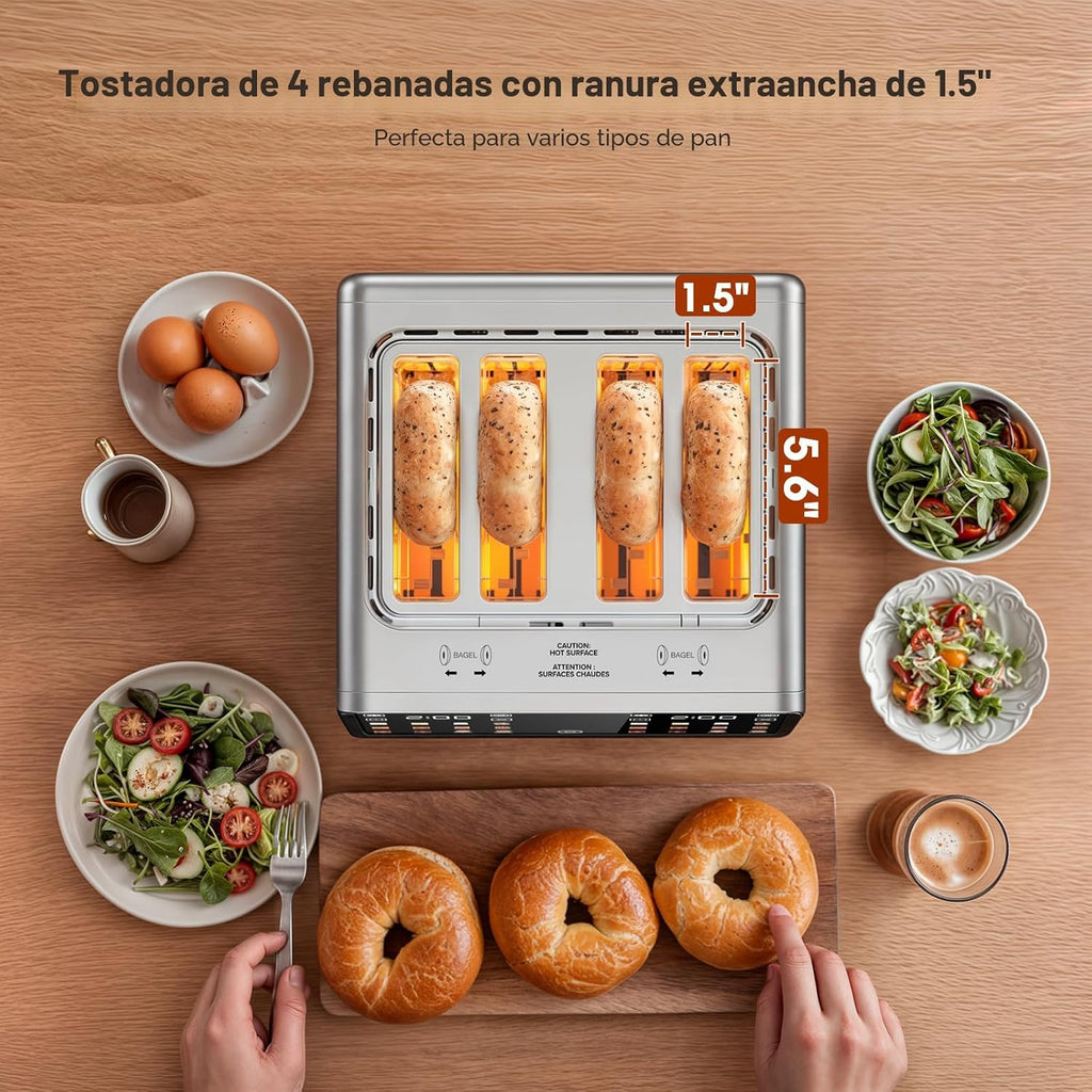 Tostadora de 4 rebanadas, tostadora de doble zona con pantalla