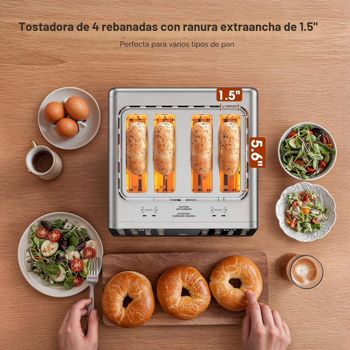 Tostadora de 4 rebanadas, tostadora de doble zona con pantalla