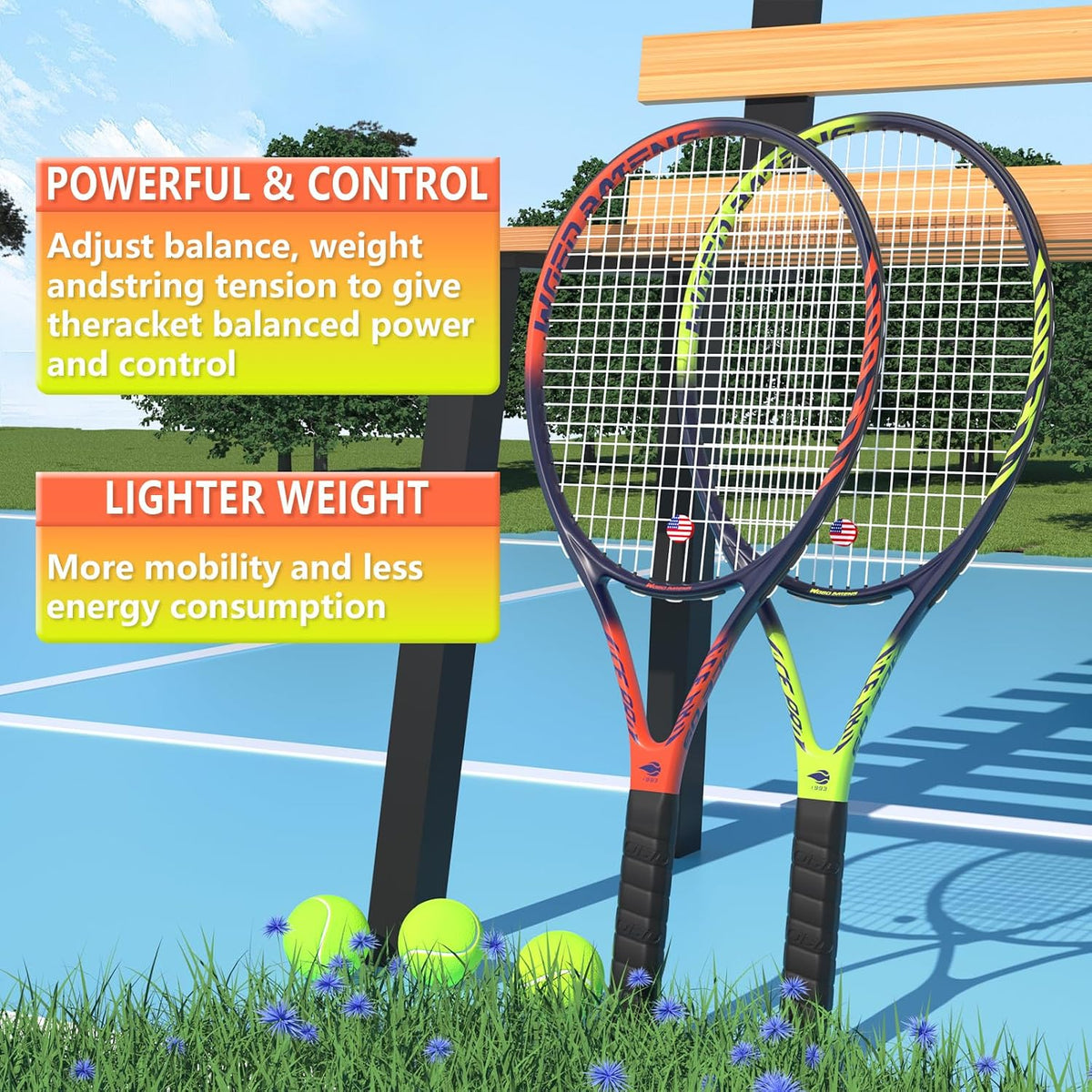 Raqueta de tenis profesional para adultos, 2 jugadores de 27 pulgadas, raqueta de tenis de velocidad aceptable para principiantes y profesionales con 3 pelotas de tenis, 2 amortiguadores de vibración,