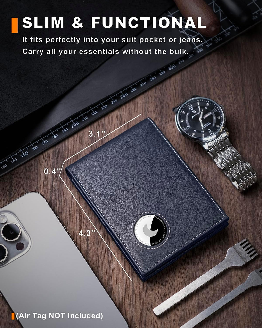 VISWORLD Billetera para hombre con soporte para Airtag, billetera p...