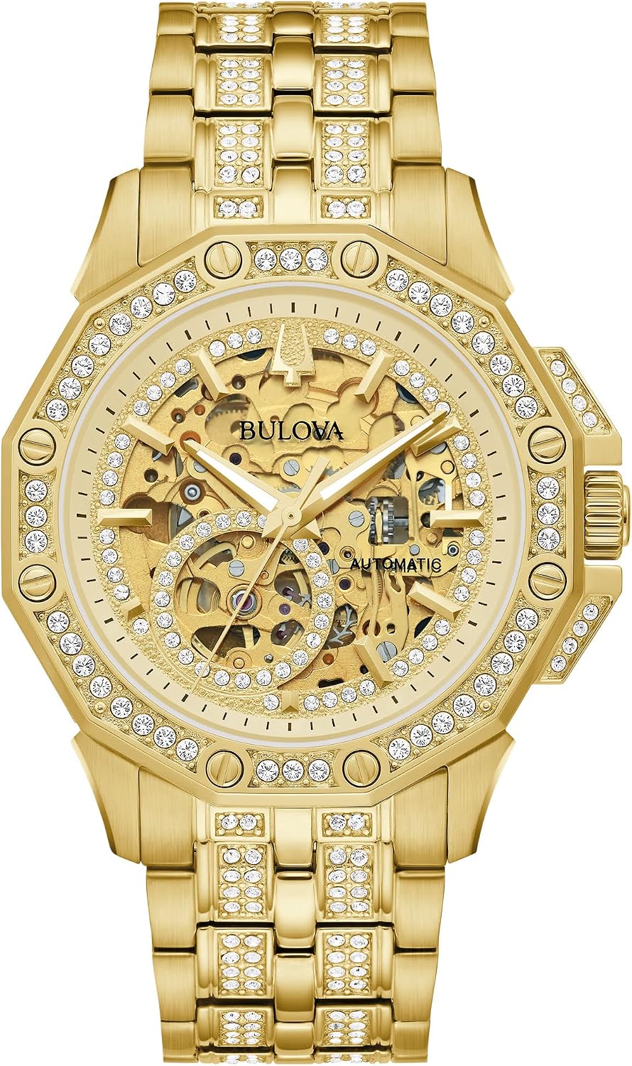 Bulova Octava - Reloj automático de pulsera con acento de cristal y tono dorado | 1.642 in | 98A292