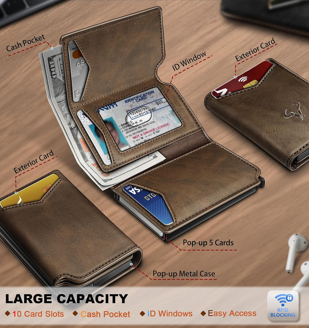 BULLIANT Billetera de cuero para hombre, tarjetero con clip para di...