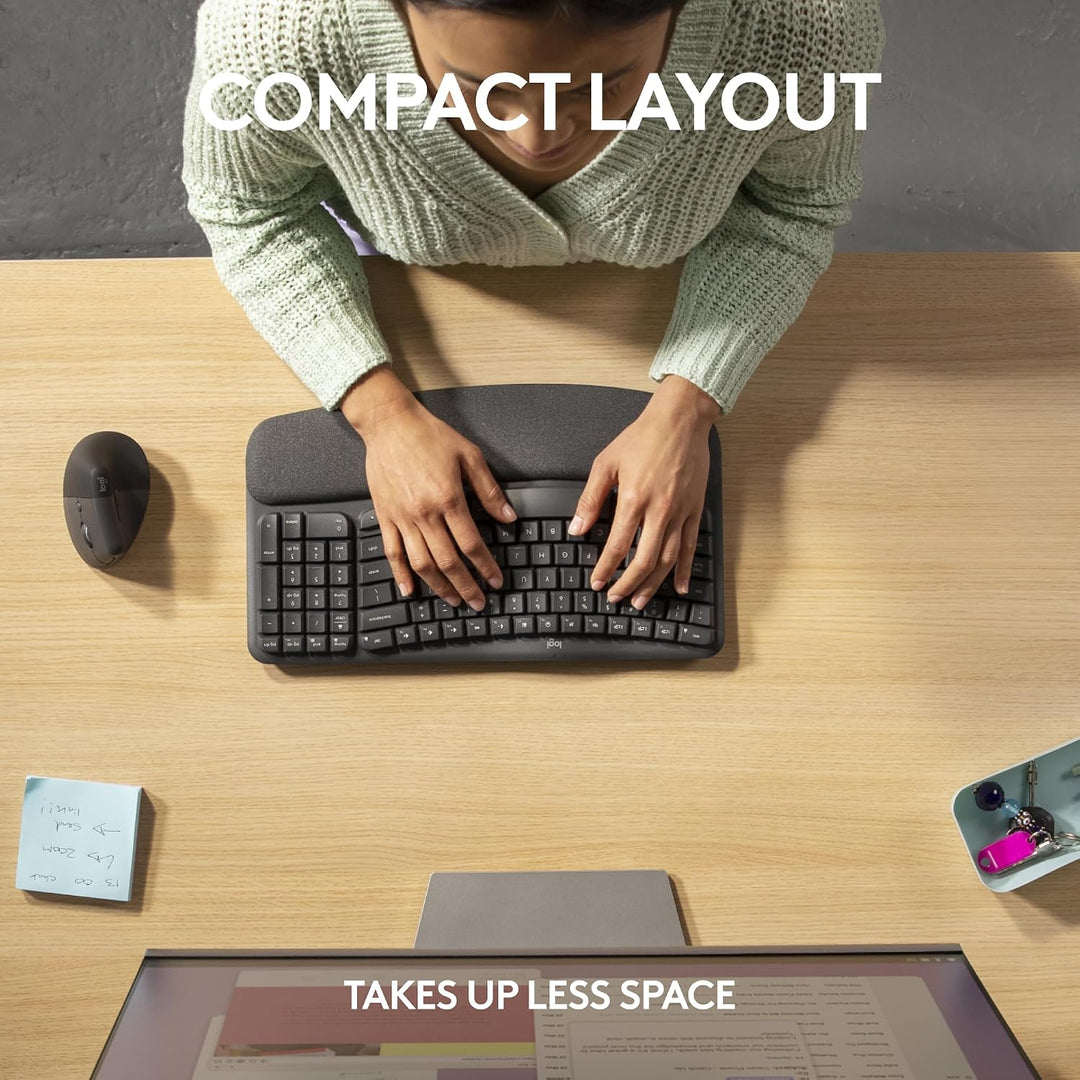 Logitech Wave Keys para negocios, teclado ergonómico inalámbrico co...
