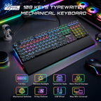 RK ROYAL KLUDGE S108 - Teclado mecánico de máquina de escribir, teclado para juegos con cable con teclado numérico, teclados retro de tamaño completo con reposamuñecas desmontable para Mac/Win/PC
