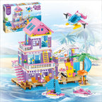 Juego de construcción de casa de playa de 955 piezas, juguetes de construcción de villas junto al mar, juego de bloques de choza de vacaciones, juguetes de construcción STEM con helicóptero, yate, velero, regalo de cumpleaños de Navidad para niñas de 6 a